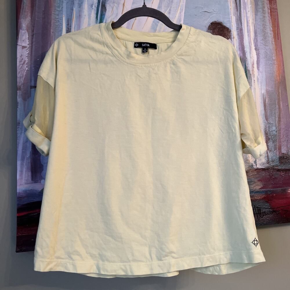 Satva M Womens Organic Cotton Blend Short Mesh Sleeve T-Shirt Yellow EXCELLENT